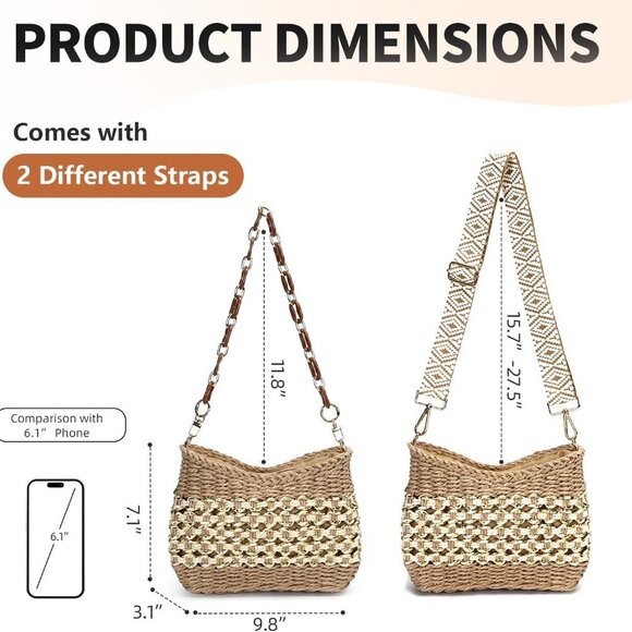 Small Handmade Straw Pocketbook Crossbody Bag for Women, Summer Chic Woven Handb - Picture 4 of 8